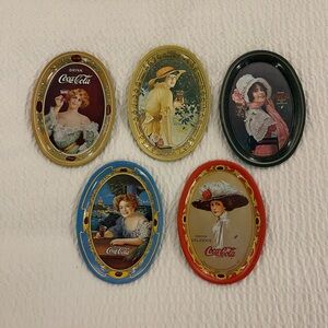 Vintage 1970s Coca-Cola Tip Trays ~ Small Oval Metal 6¼" X 4½"